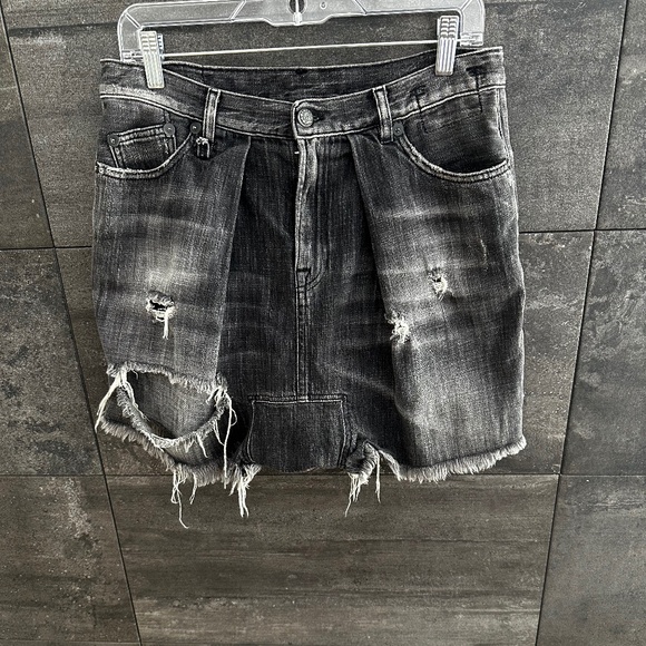 R13 Black Distressed High Waist Women Shorts